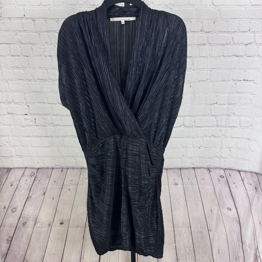 RACHEL Rachel Roy Metallic Faux Wrap Cocktail Black Dress Size Large
